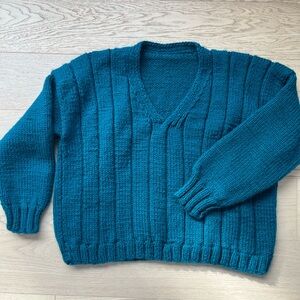 Teal V-Neck Knit Sweater